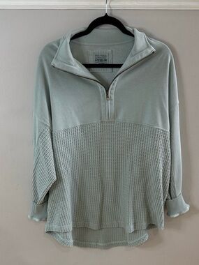 American Eagle Outfitters Sage Green Waffle Half-Zip Pullover